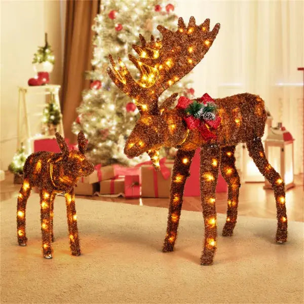 Set of 2 - Father & Baby Moose with LED Lights - Holiday Spirit Shop