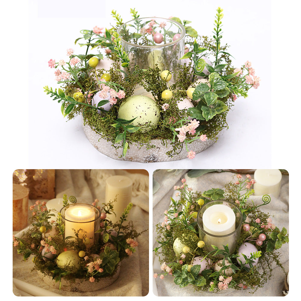 Easter Egg & Berries Glass Candle Holder Centerpiece