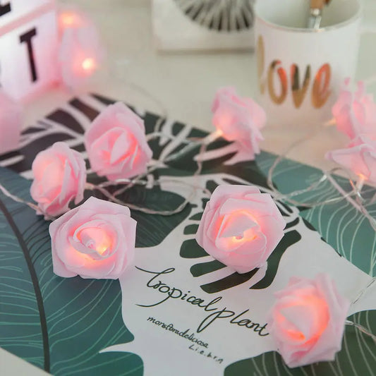 9 Ft Valentines Day Pink & White Roses String Lights - Holiday Spirit Shop