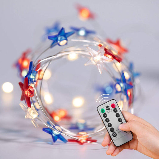 Red, White & Blue Star Lights - Remote - Holiday Spirit Shop