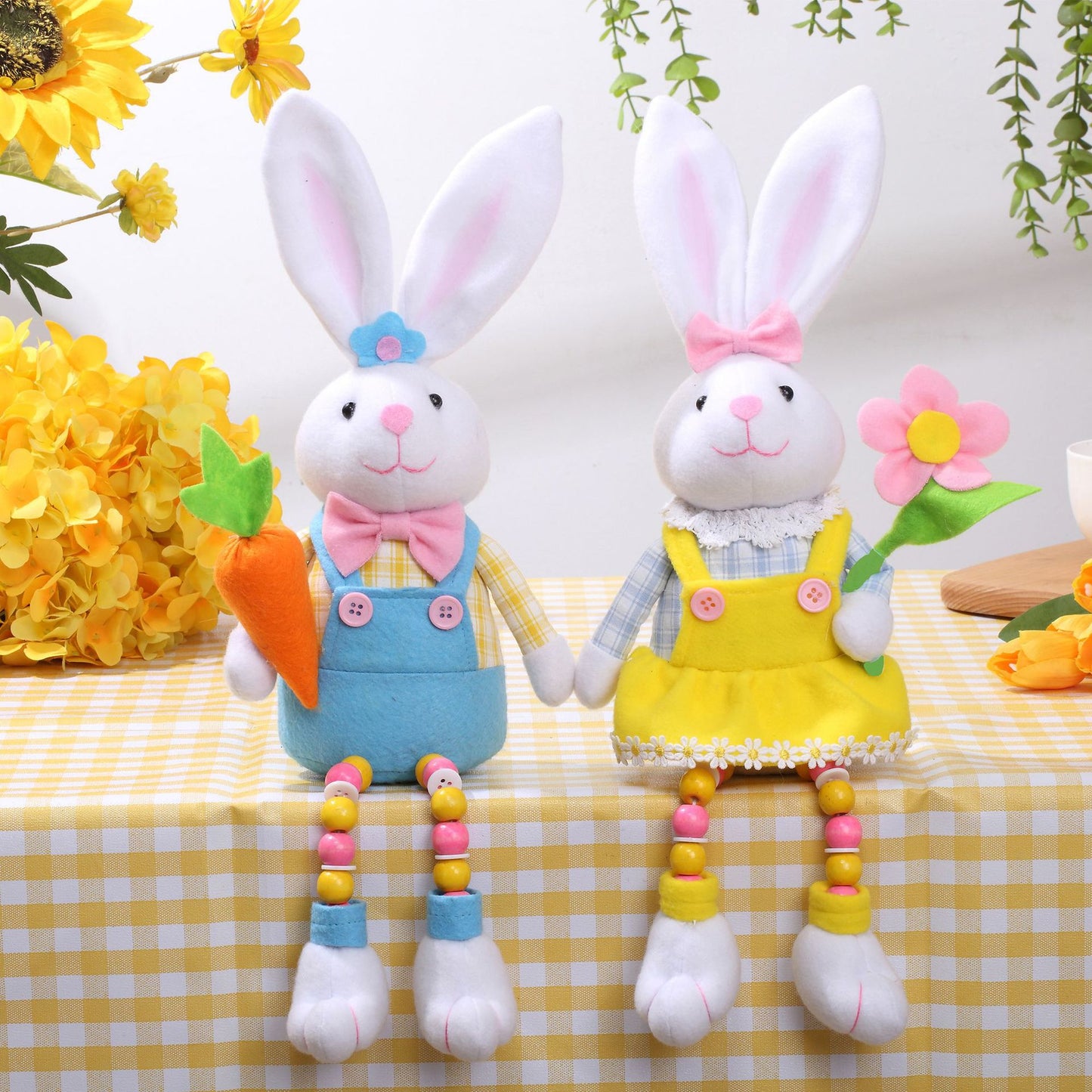 16.5" Easter Bunny Sitters with Wood Bead Legs - Boy or Girl
