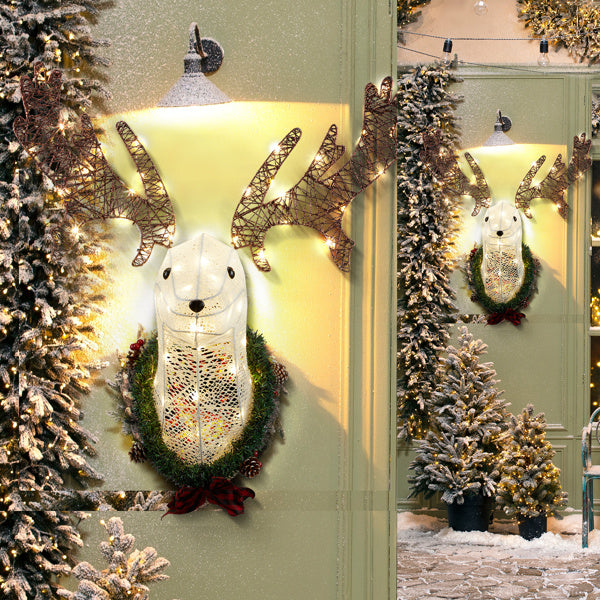 35" Lighted Deer Head Wreath
