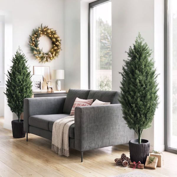 4 Ft Artificial Cedar Topiary Christmas Trees, Set of 2 – additional product view 2