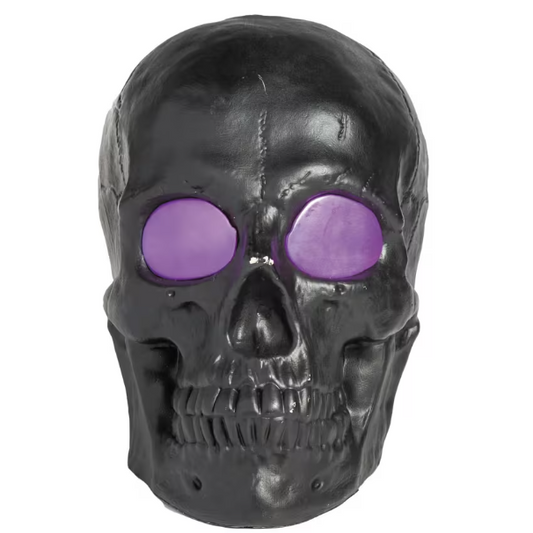 20" Black Skull Blow Mold with Purple Eyes Lighted Halloween decor