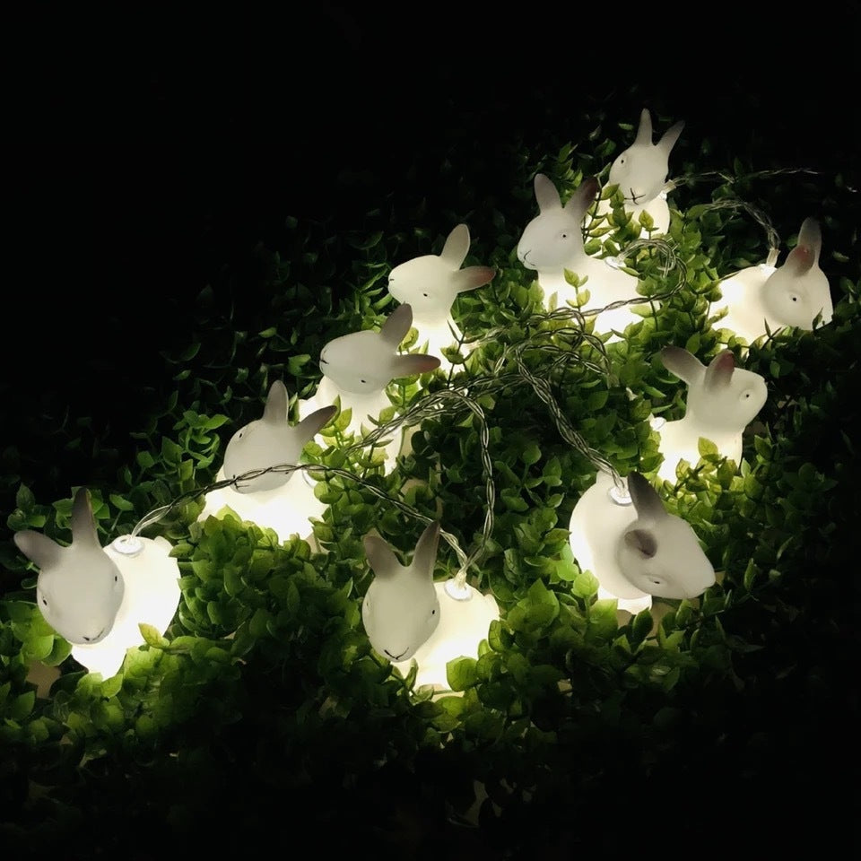 White Easter Bunny LED Light String – (Battery or USB Powered)