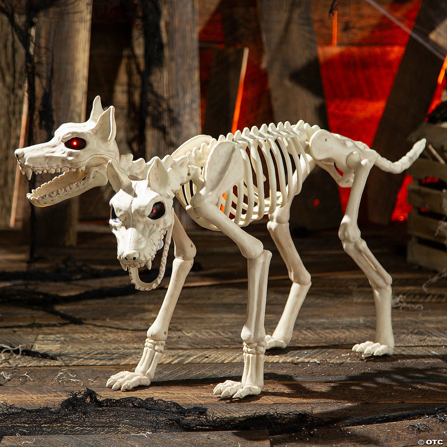 37" Two Headed Doberman Dog Skeleton Animated