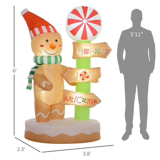 6 Ft Inflatable Gingerbread Man & Sign - Holiday Spirit Shop
