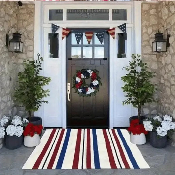 Americana Red, White & Blue Striped Door Mat - 2 Sizes - Holiday Spirit Shop