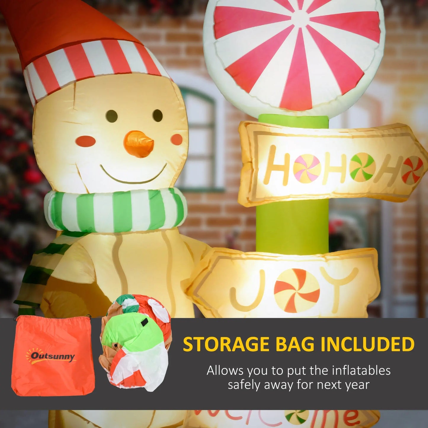 6 Ft Inflatable Gingerbread Man & Sign - Holiday Spirit Shop