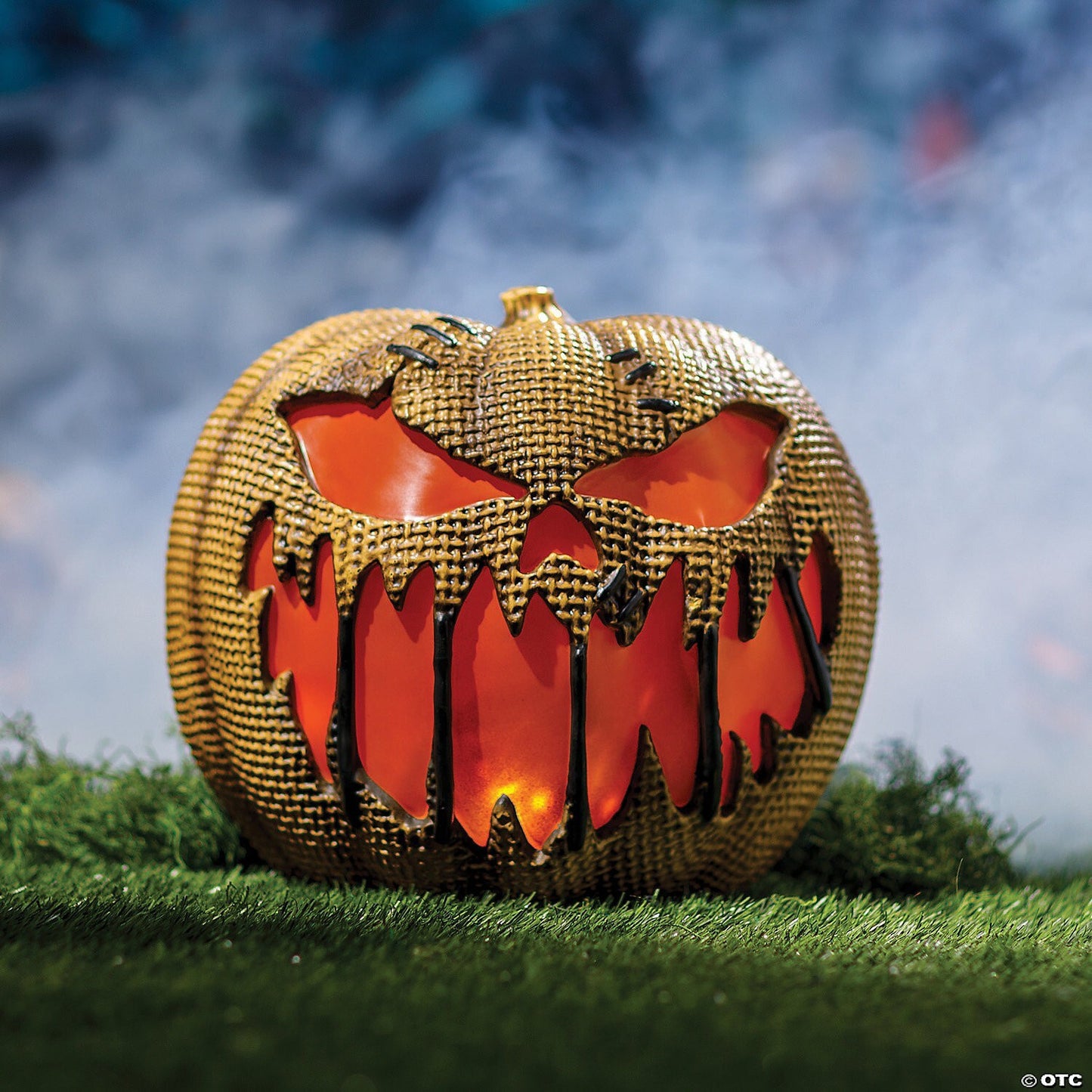 See Video! 14" Flaming Burlap Pumpkin Animated Halloween Decoration Haunt Prop