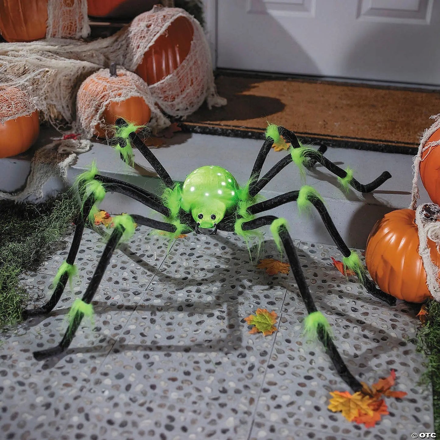 50" Lighted Green & Black Spider Halloween decoration