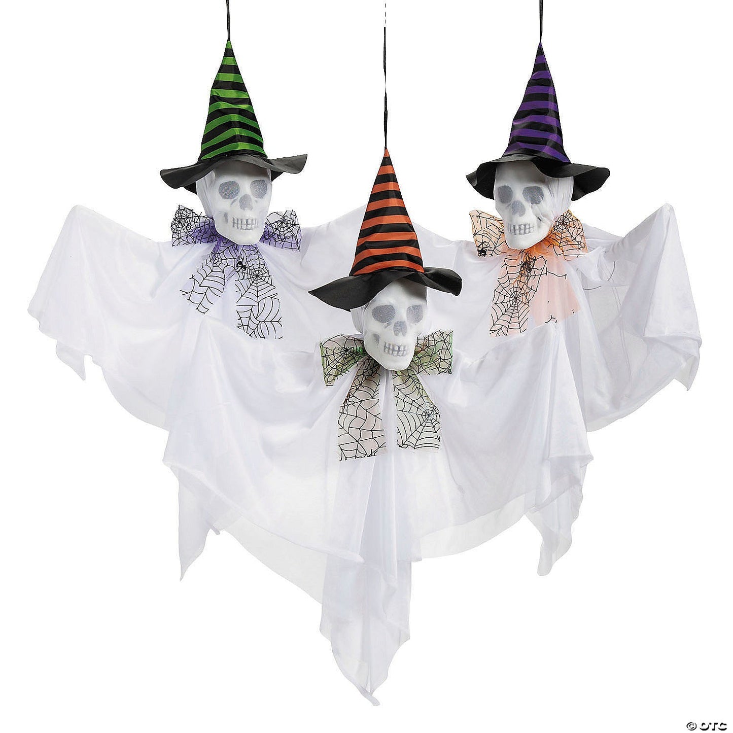 Set of 3 Lighted Skull Witch Ghost Trio Color Change Halloween Haunt Prop Spirit