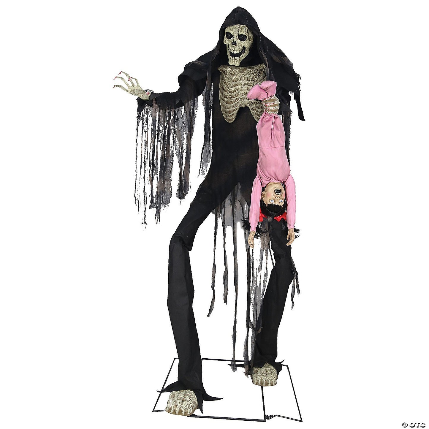 7 Ft Towering Boogey Man w Kid Animatronic Prop Haunted Halloween Skeleton
