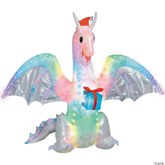 6' 10" Animated LightShow Rainbow Christmas Dragon Inflatable