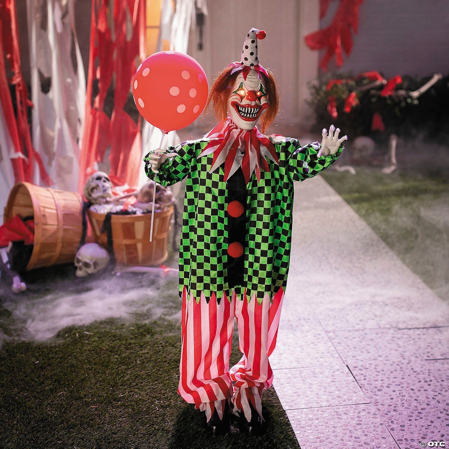 51" Evil Clown with Balloon Animated Halloween Haunted Prop Decoration Spirit