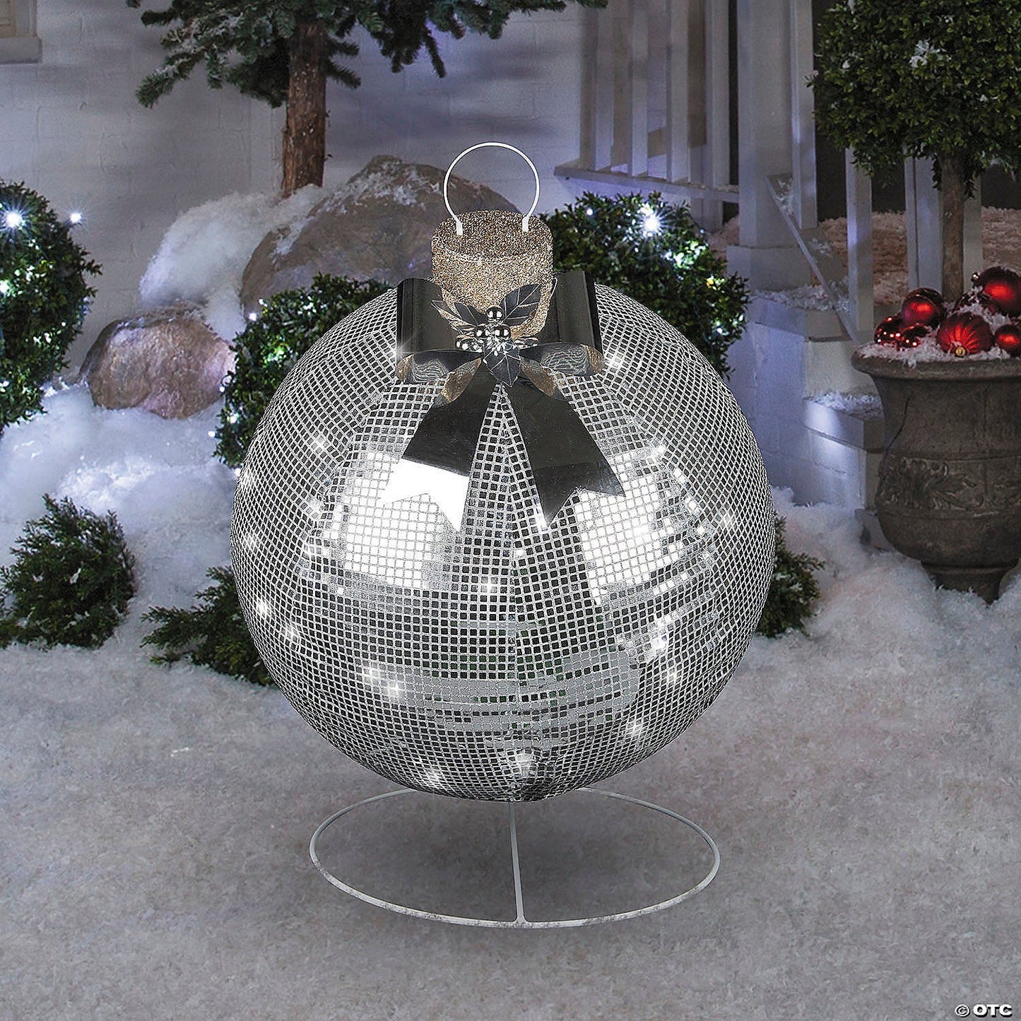 32" Giant Sparkle Silver Lighted Christmas Ornament Outdoor Yard Decoration Ball