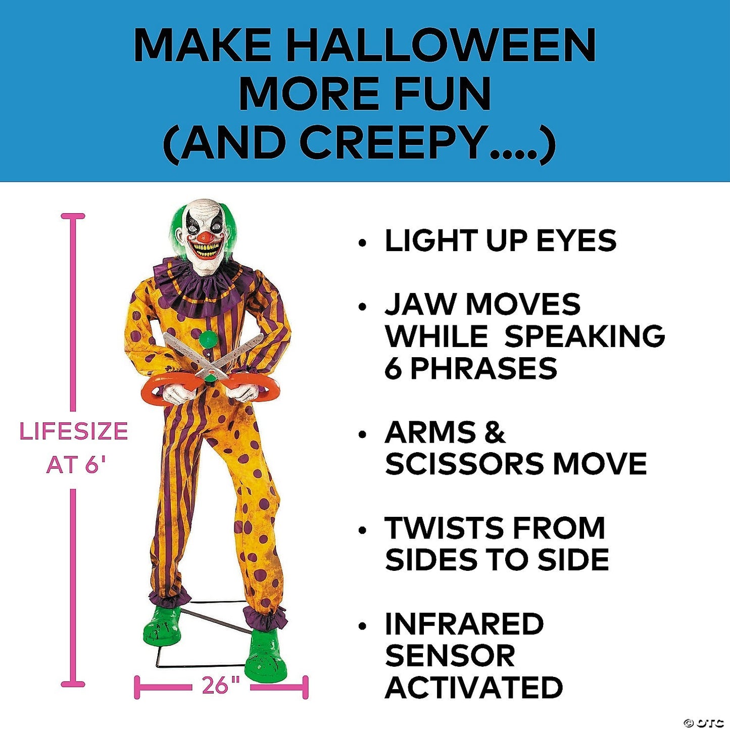 6 Ft Evil Snippers Clown Animatronic Halloween Spirit Haunt Prop 2025 Scissors