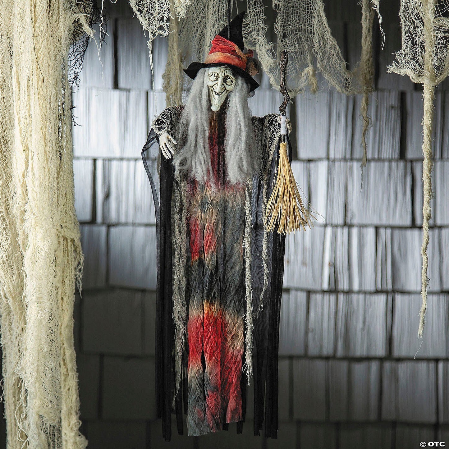 27" Hanging Witch with Broom Halloween Porch Home Decoration Haunt Prop Spirit
