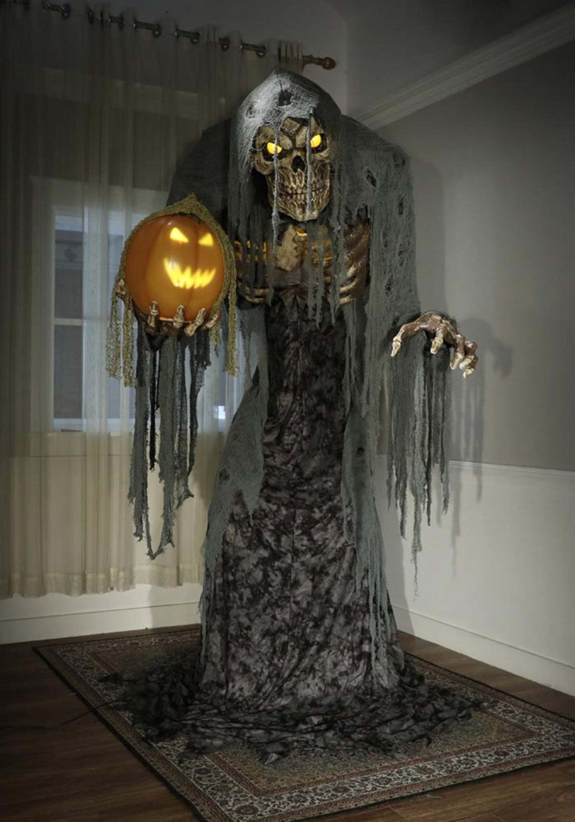 Life Size 7 Ft Jack Stalker Skeleton Pumpkin Animatronic Halloween Prop Haunted