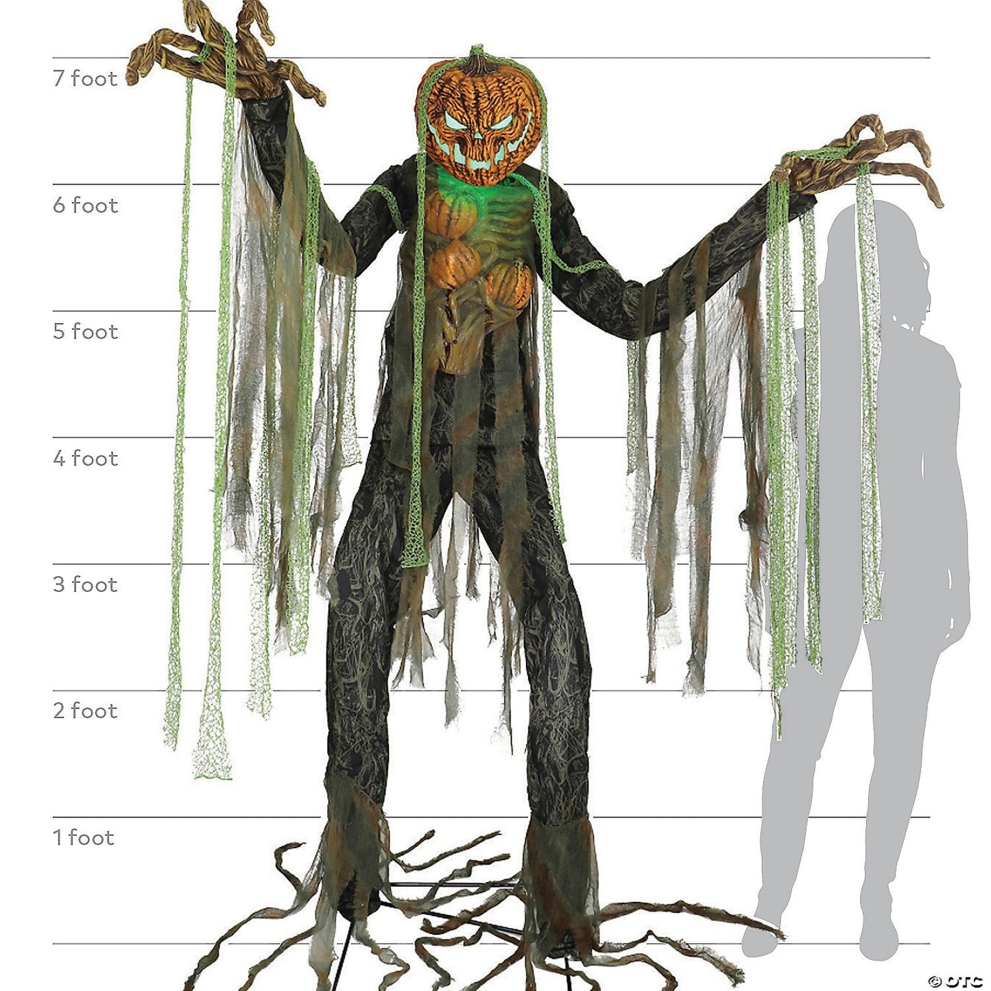 LifeSize 7 Ft Root of Evil Scarecrow Pumpkin Animatronic Halloween Haunt Prop