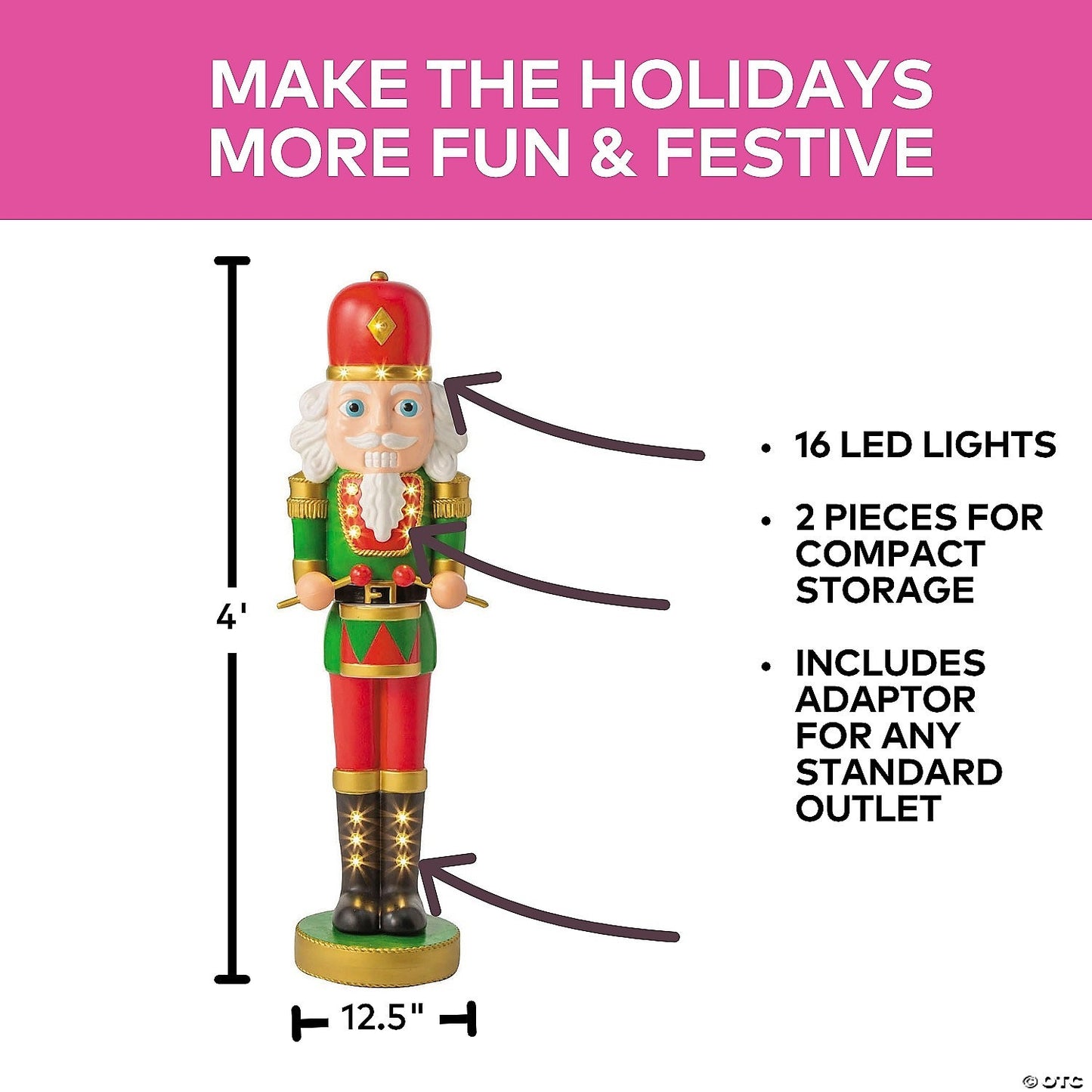 4 Ft Giant Nutcracker Soldier Drum Lighted Christmas Outdoor Decoration Light Up