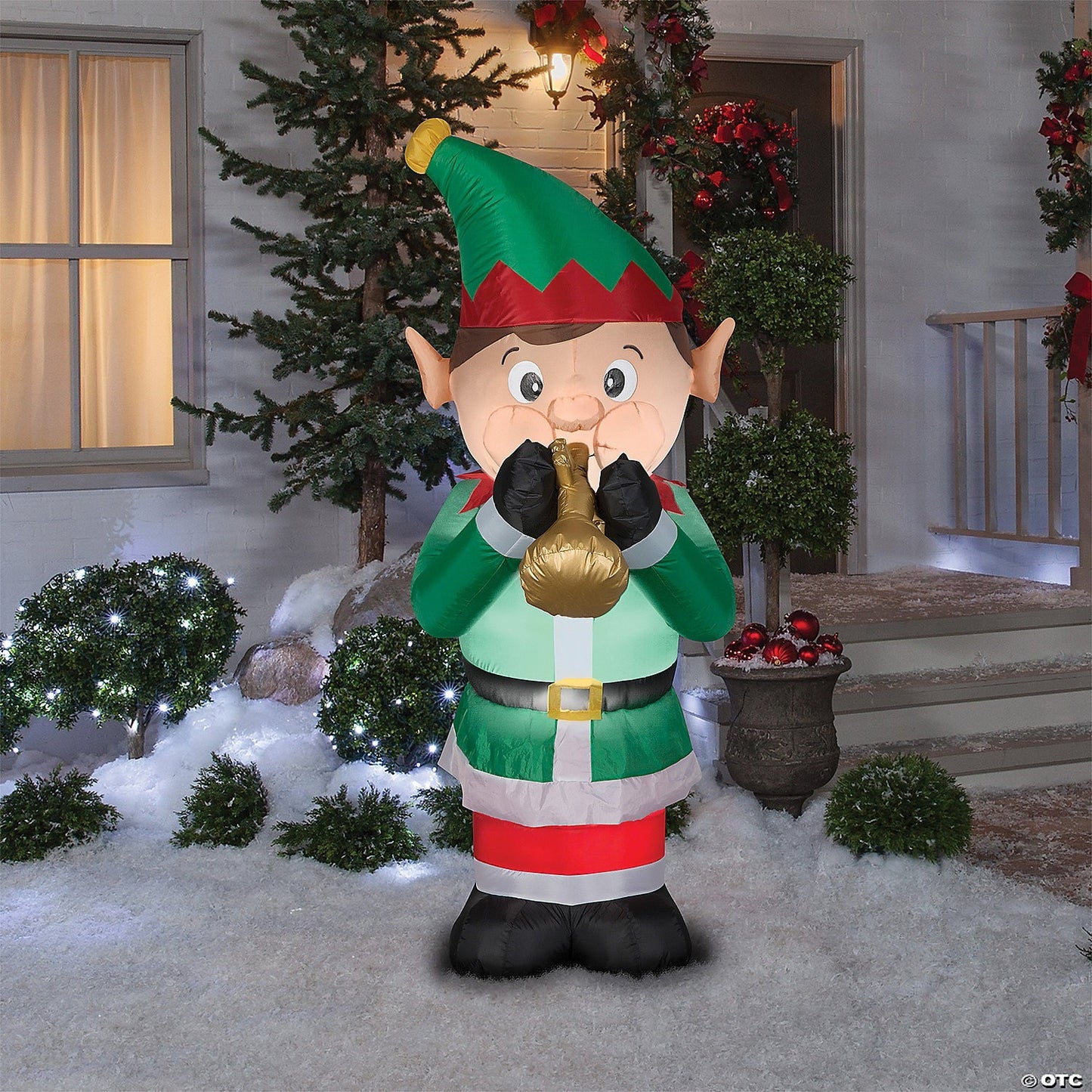 6 Ft Animated Elf w Trumpet Christmas Inflatable Outdoor Yard Decoration Lighted