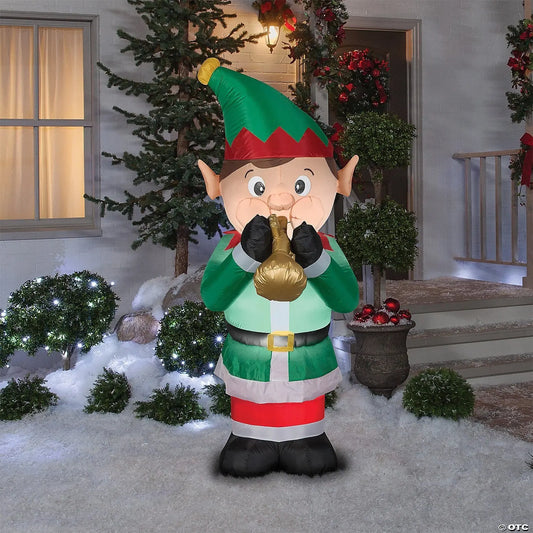 6 Ft Animated Elf with Trumpet Inflatable