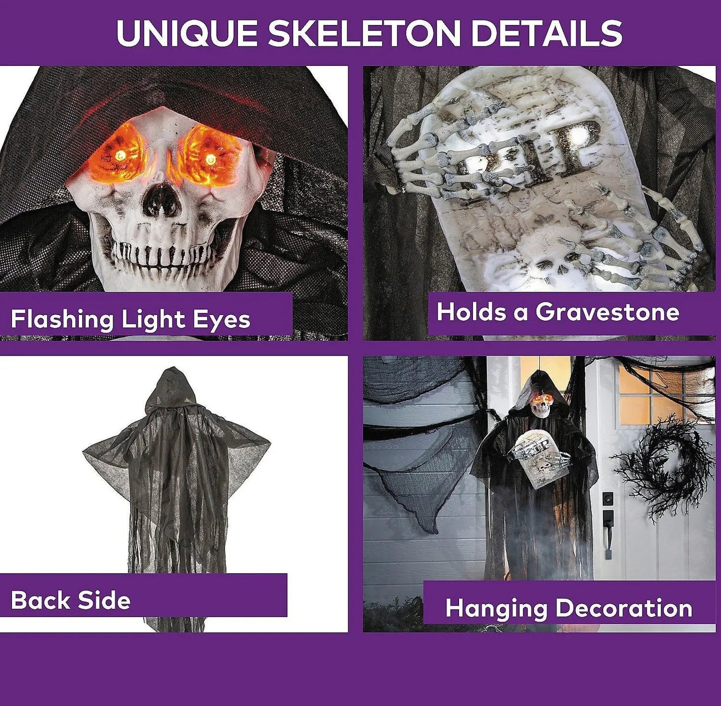 5.2 Ft Lighted Skeleton Reaper w Tombstone