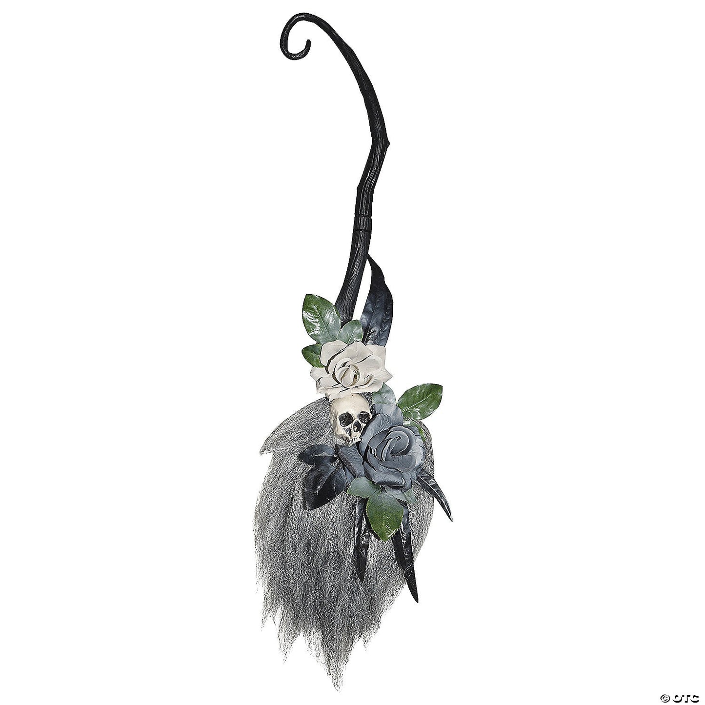 35" Hanging Broom Skull Roses Door Wall Halloween Home Decoration Haunt Porch