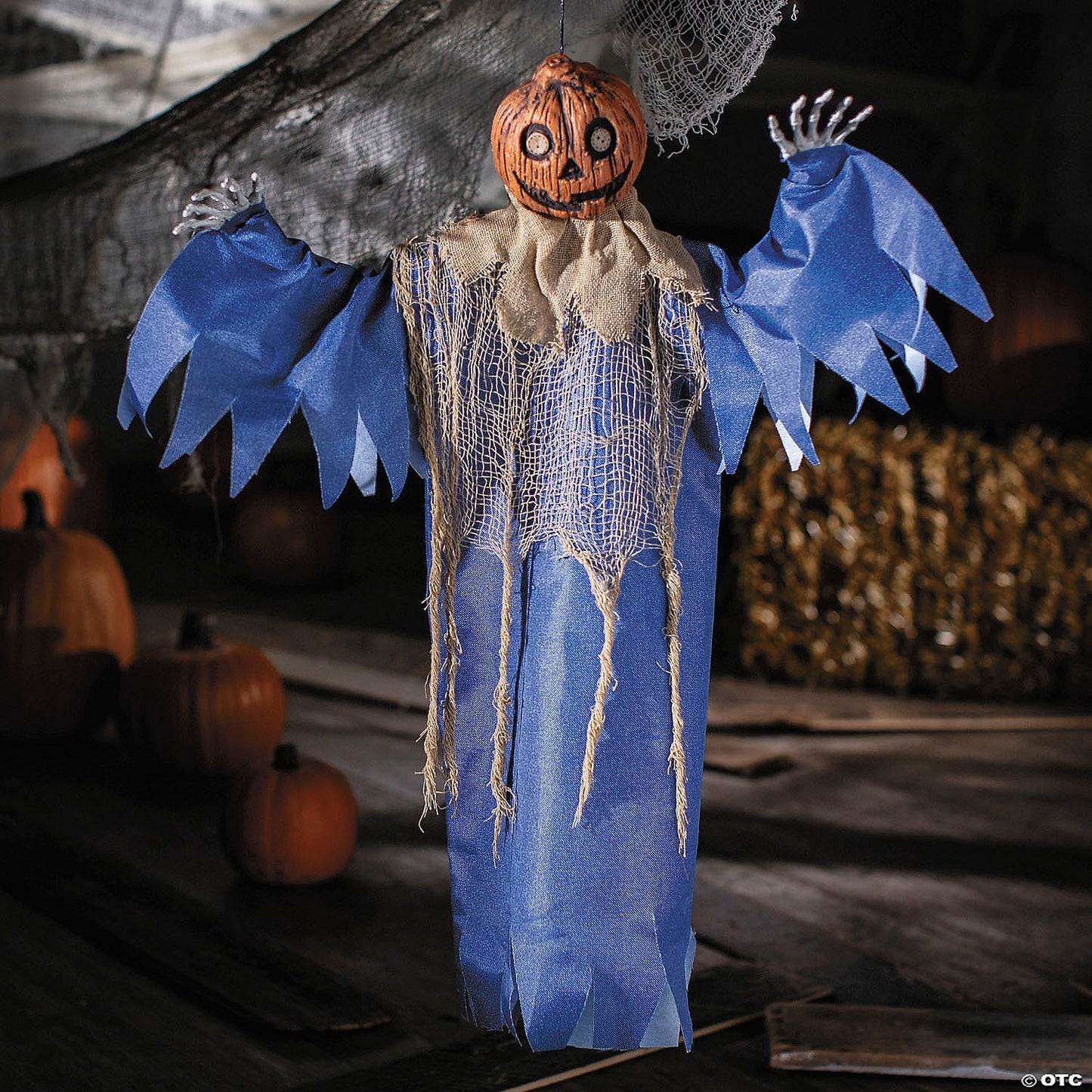 27" Hanging Pumpkin Jack Lantern Man Rustic Primitive Fall Home Halloween Decor