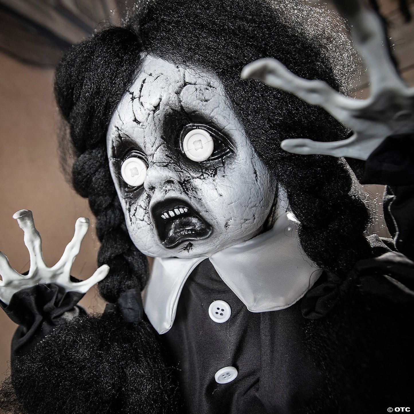 See Video! 3 Ft Animated Doll Black White Halloween Decor Haunt Talk Prop Addams