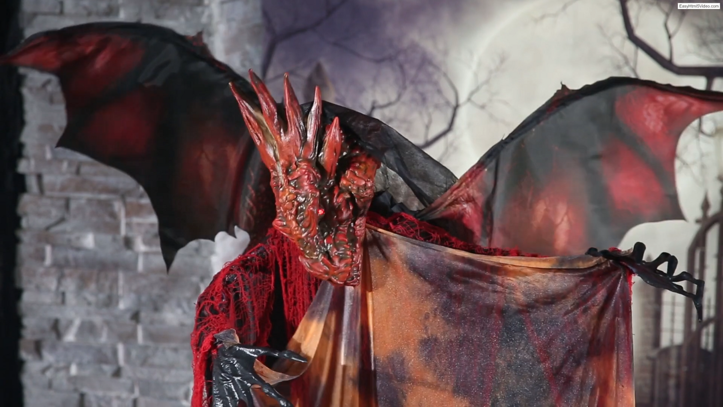 See Video! LifeSize 6' Red Dragon Animated Wings Halloween Haunt Yard Decor Prop