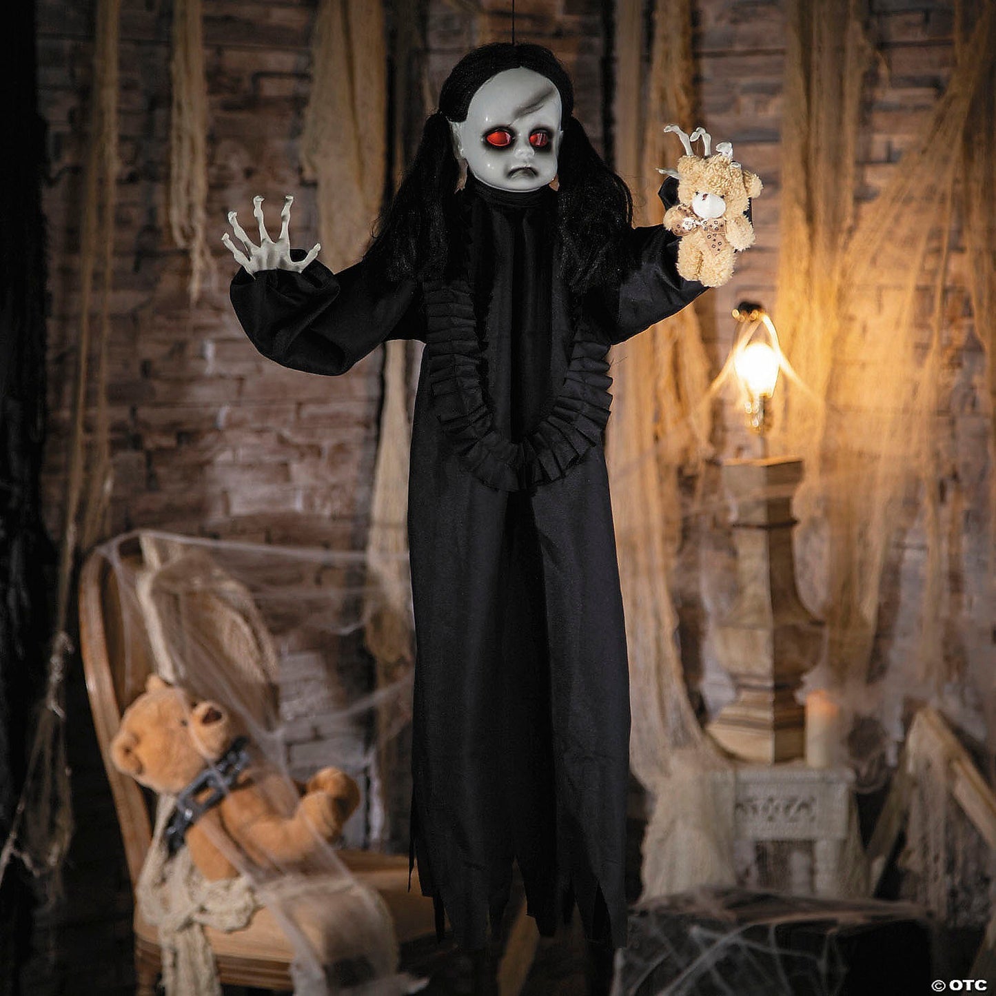 31" Talking Haunted Evil Goth Doll w Bear Halloween Prop Scary Spirit Decoration