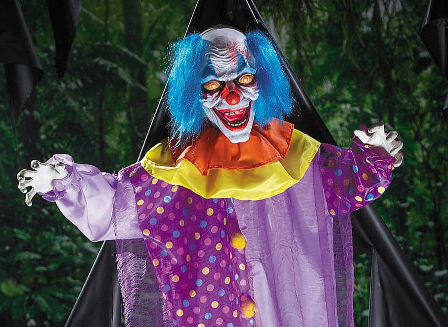 LifeSize 6 Ft Talking Evil Clown Animated Halloween Haunt Prop Decoration Spirit