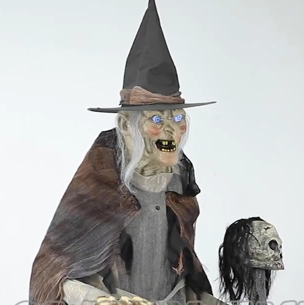 Life Size 6 Ft Lunging Witch w Digital Eyes Animatronic Halloween Prop Haunted