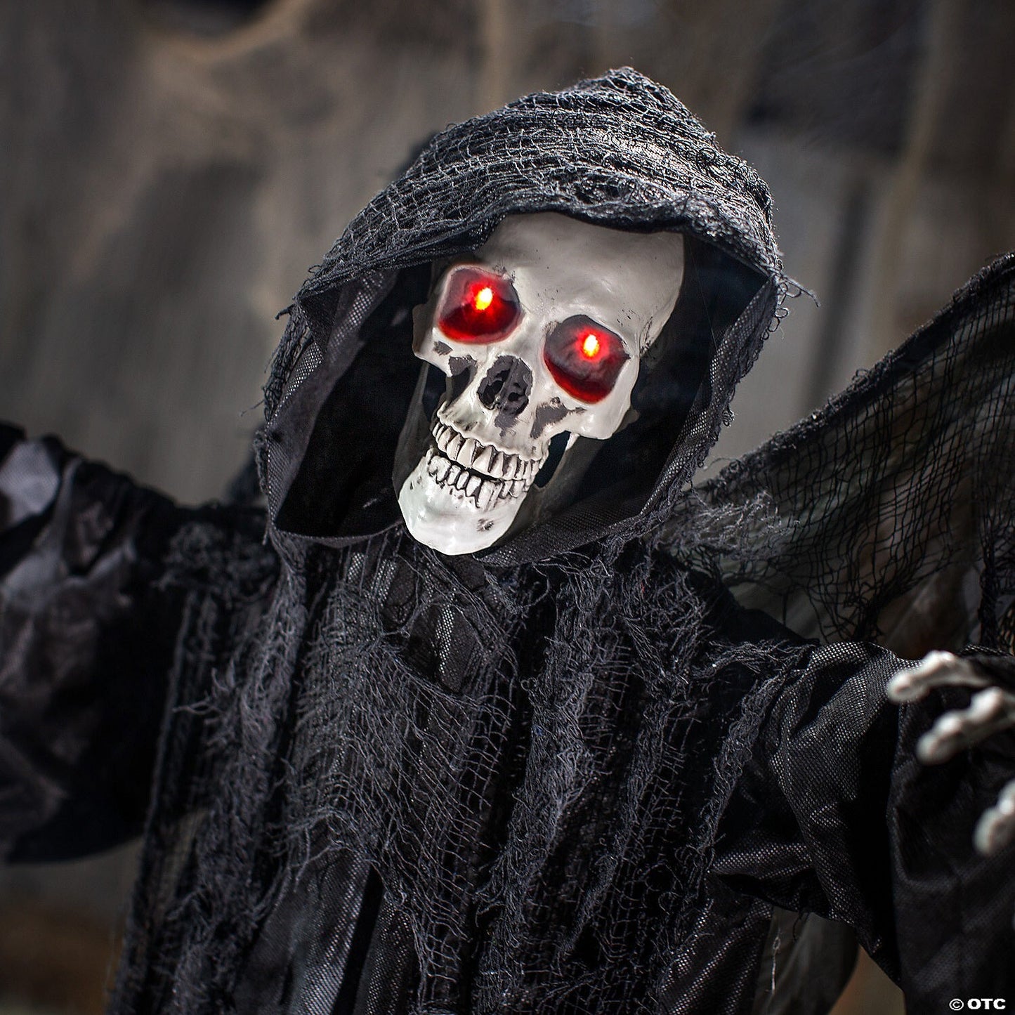 See Video 6' Skeletal Reaper Wings Tombstone Animated Halloween Haunt Prop Decor