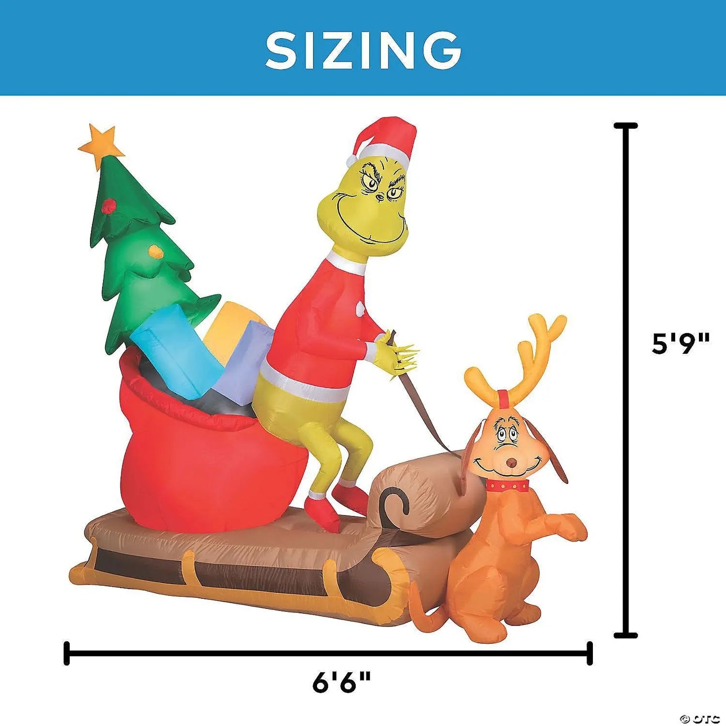 78" Grinch & Max with Sleigh Inflatable