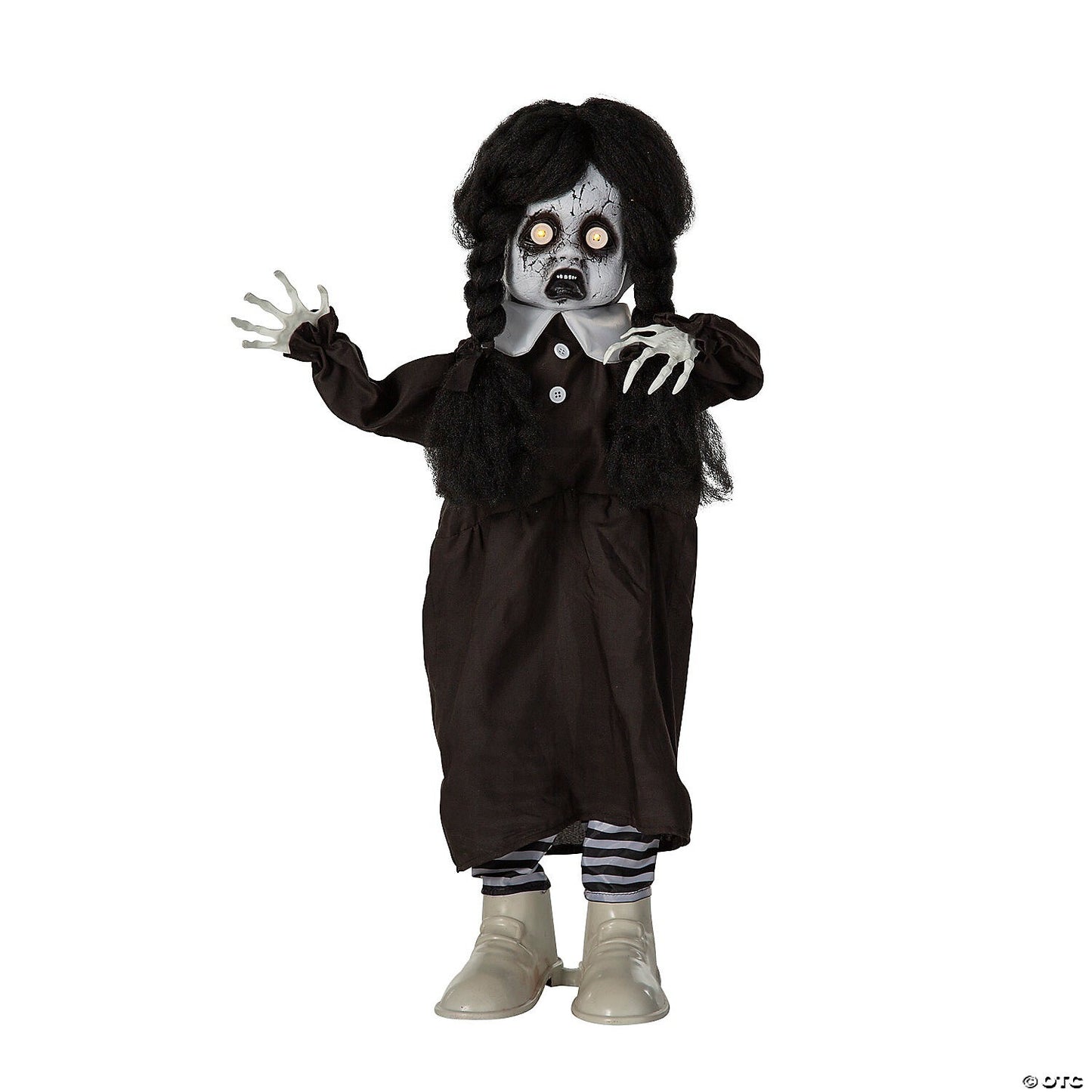 See Video! 3 Ft Animated Doll Black White Halloween Decor Haunt Talk Prop Addams