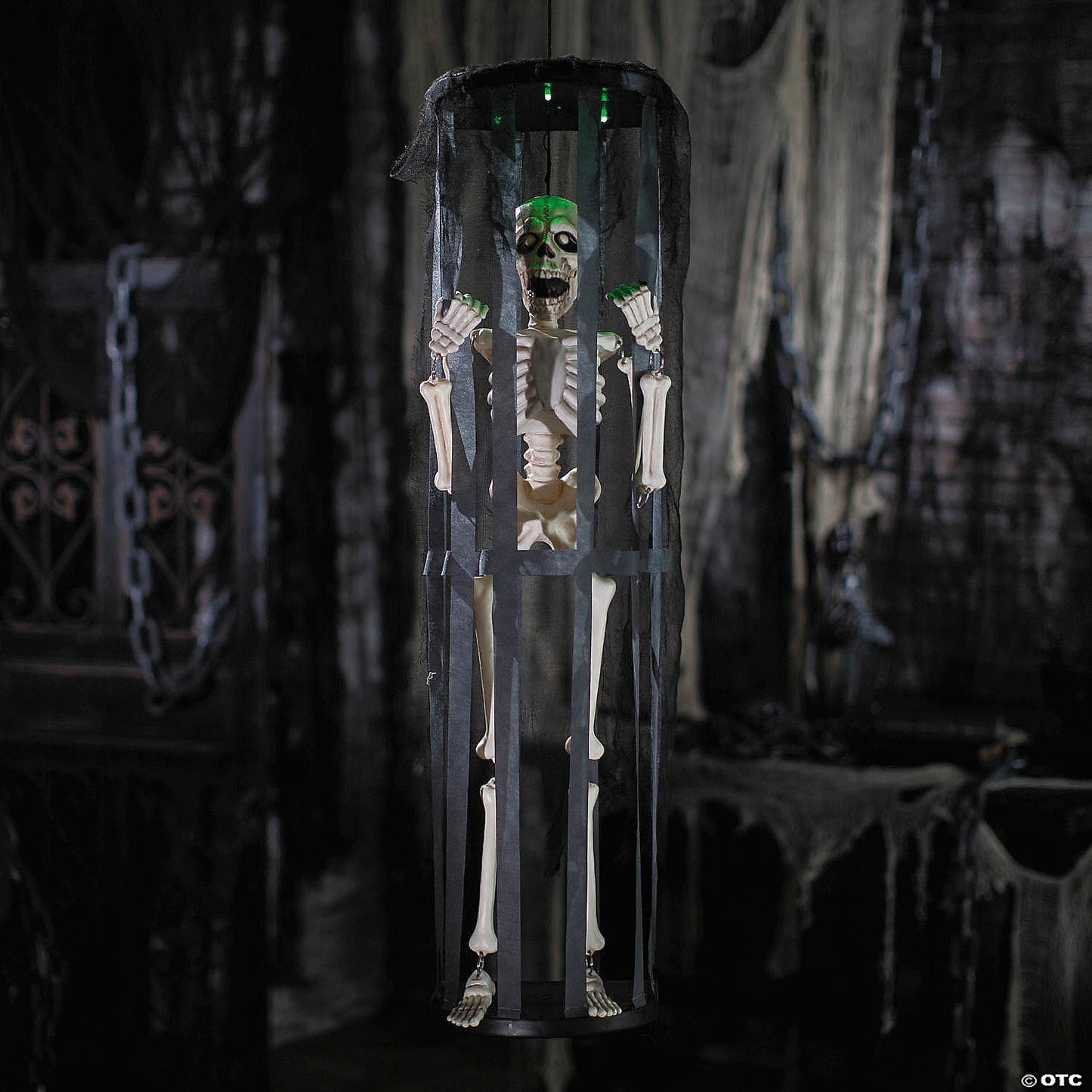 40" Skeleton in Cage Animated Halloween Decoration Outdoor Haunt Yard Porch Prop
