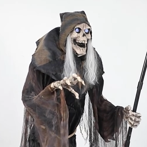 6 Ft Lunging Reaper w Digital Eyes Halloween Haunted Graveyard Prop Animatronic