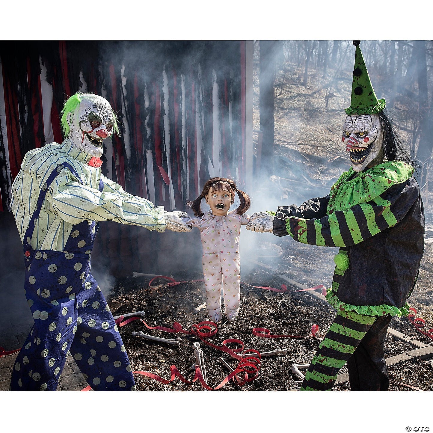 LifeSize Tug of War Killer Circus Clowns Animatronic Halloween Prop Haunted