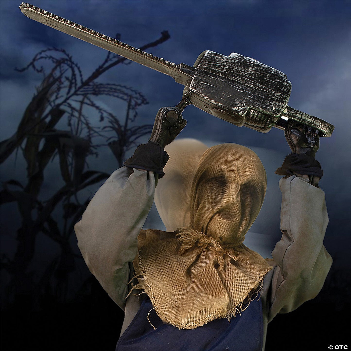 Life Size Chainsaw Scarecrow Greeter Animated Halloween Haunted Prop Outdoor