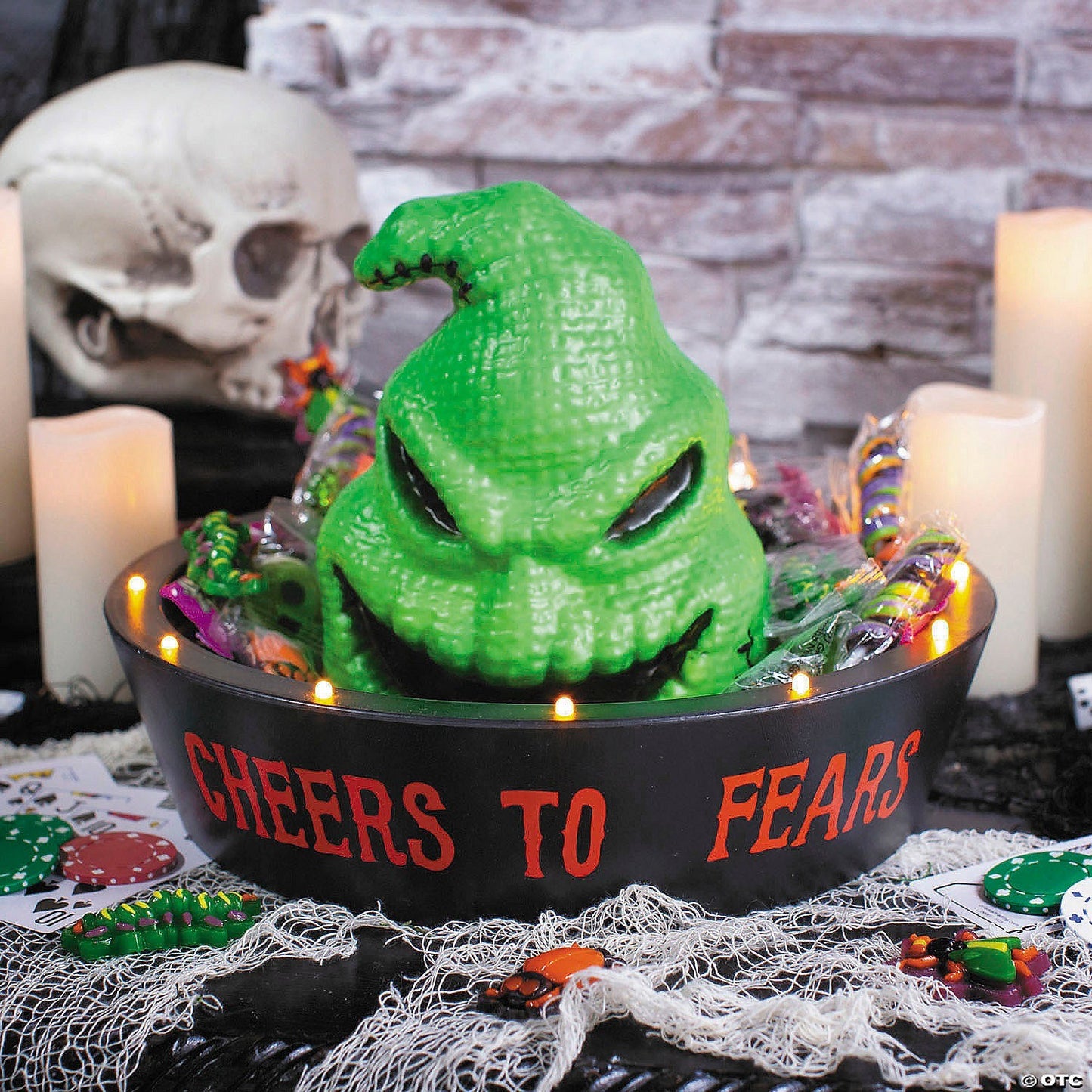 12" Oogie Boogie Candy Bowl Lighted Nightmare Before Christmas Halloween Decor