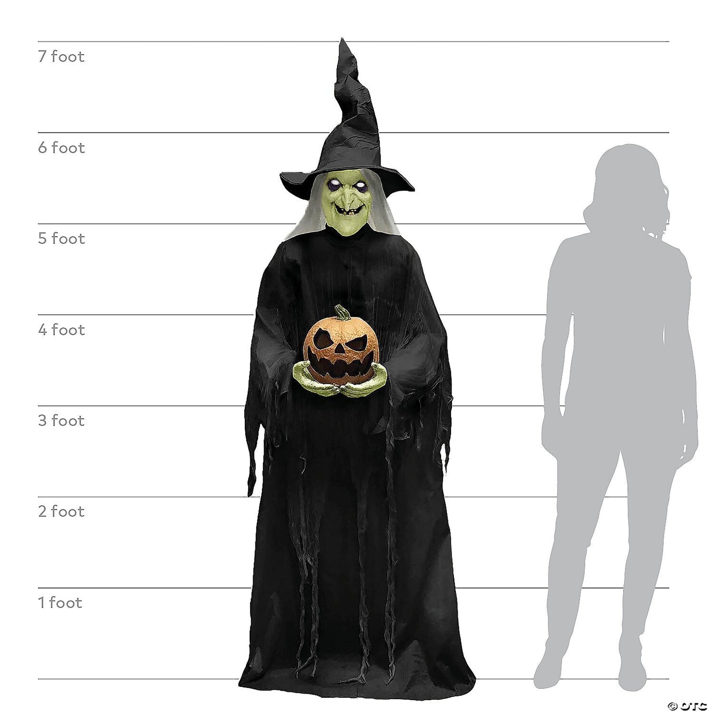 Life Size 7' Green Witchy Witch Pumpkin Animated Halloween Haunted Prop Outdoor