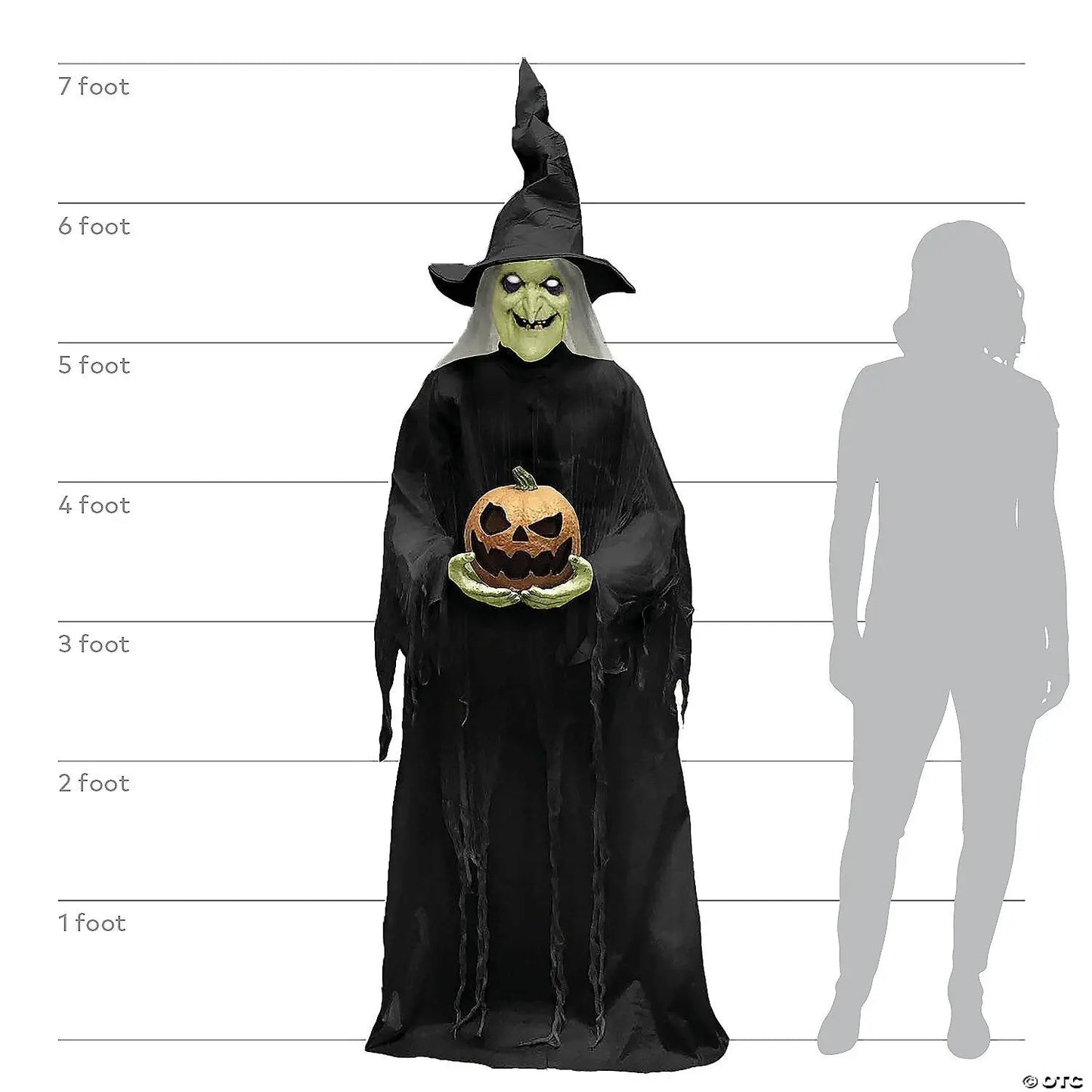 7 FT Green Witchy Witch ANimated