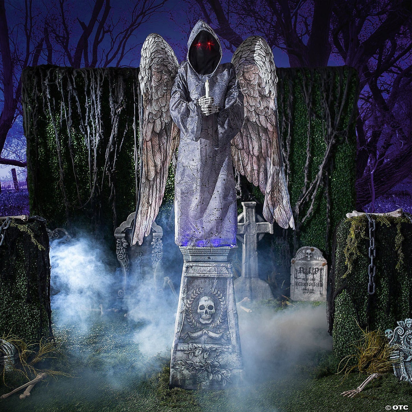 See Video LifeSize 8' Cemetery Angel Grave Animatronic Halloween Haunt Prop Tomb