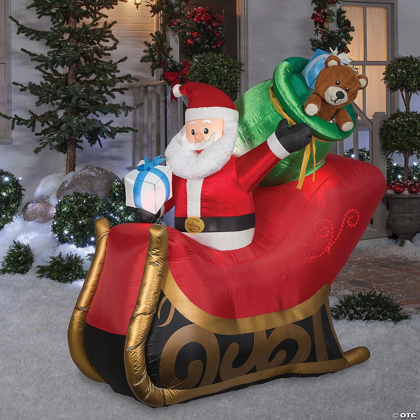 78" Santa Sleigh Lighted Metallic Inflatable Outdoor Yard Decoration w Micro Led