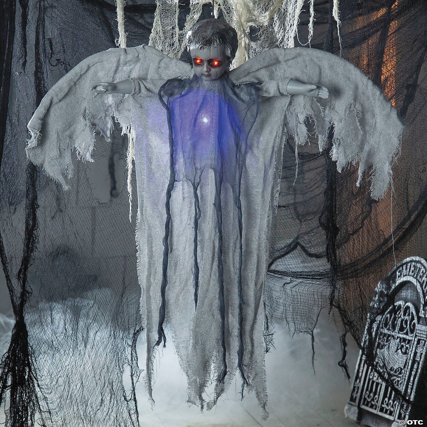 3' Animated Graveyard Angel Cherub Spirit Moving Wings Halloween Haunt Prop 2025