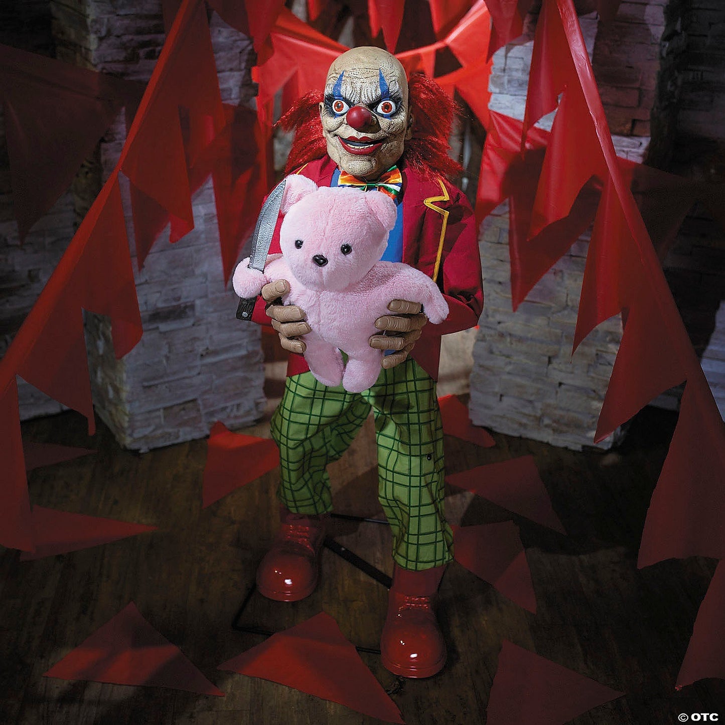 4 Ft Animatronic Evil Clown with Bear Halloween Spirit Haunt Circus Prop 2025