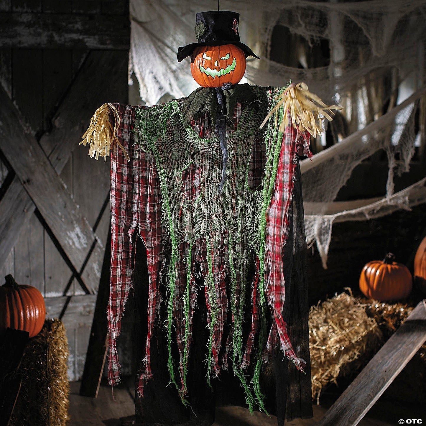 51" Hanging Talking Animated Plaid Scarecrow Halloween Decor Haunt Prop Spirit